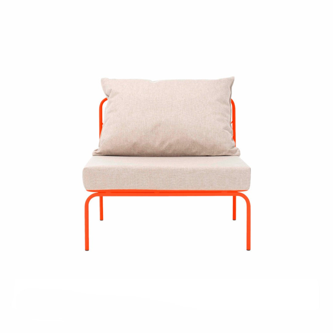 ATMAN MODUALR-Gartensofa-Zentrales Element aus pulverbeschichtetem Edelstahl und einem Stahlgeflecht-lachsrot-vorne