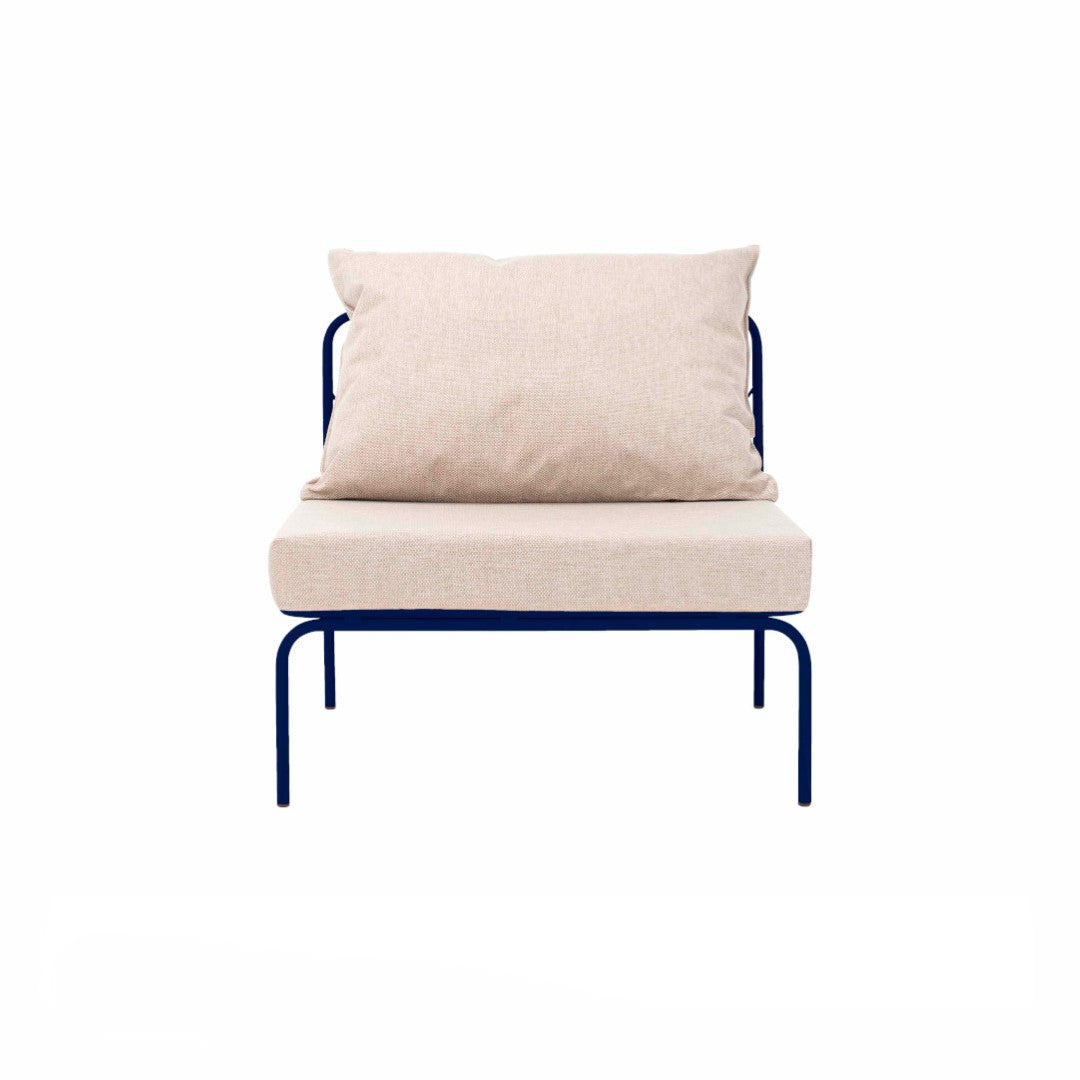 ATMAN MODUALR-Gartensofa-Zentrales Element aus pulverbeschichtetem Edelstahl  und einem Stahlgeflecht-saphirblau-vorne