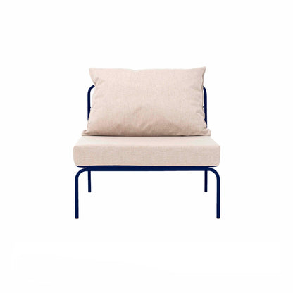 ATMAN MODUALR-Gartensofa-Zentrales Element aus pulverbeschichtetem Edelstahl  und einem Stahlgeflecht-saphirblau-vorne