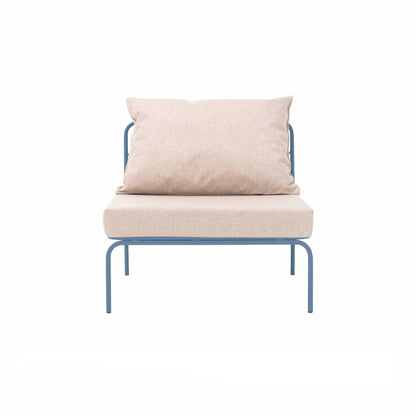ATMAN MODUALR-Gartensofa-Zentrales Element aus pulverbeschichtetem Edelstahl und einem Stahlgeflecht-taubenblau-vorne