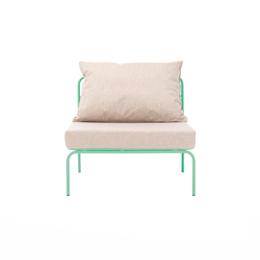 ATMAN MODUALR-Gartensofa-Zentrales Element aus pulverbeschichtetem Edelstahl und einem Stahlgeflecht-weissgrün-vorne