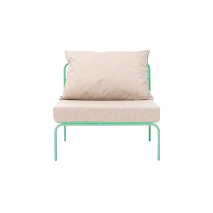 ATMAN MODUALR-Gartensofa-Zentrales Element aus pulverbeschichtetem Edelstahl und einem Stahlgeflecht-weissgrün-vorne