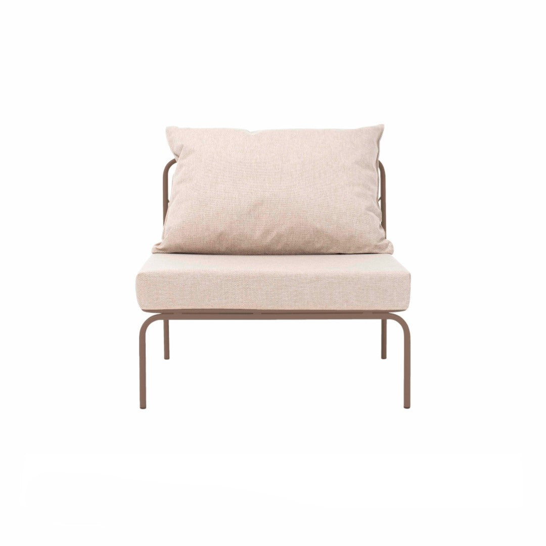 ATMAN MODUALR-Gartensofa-Zentrales Element aus pulverbeschichtetem Edelstahl und einem Stahlgeflecht-beigegrau-vorne