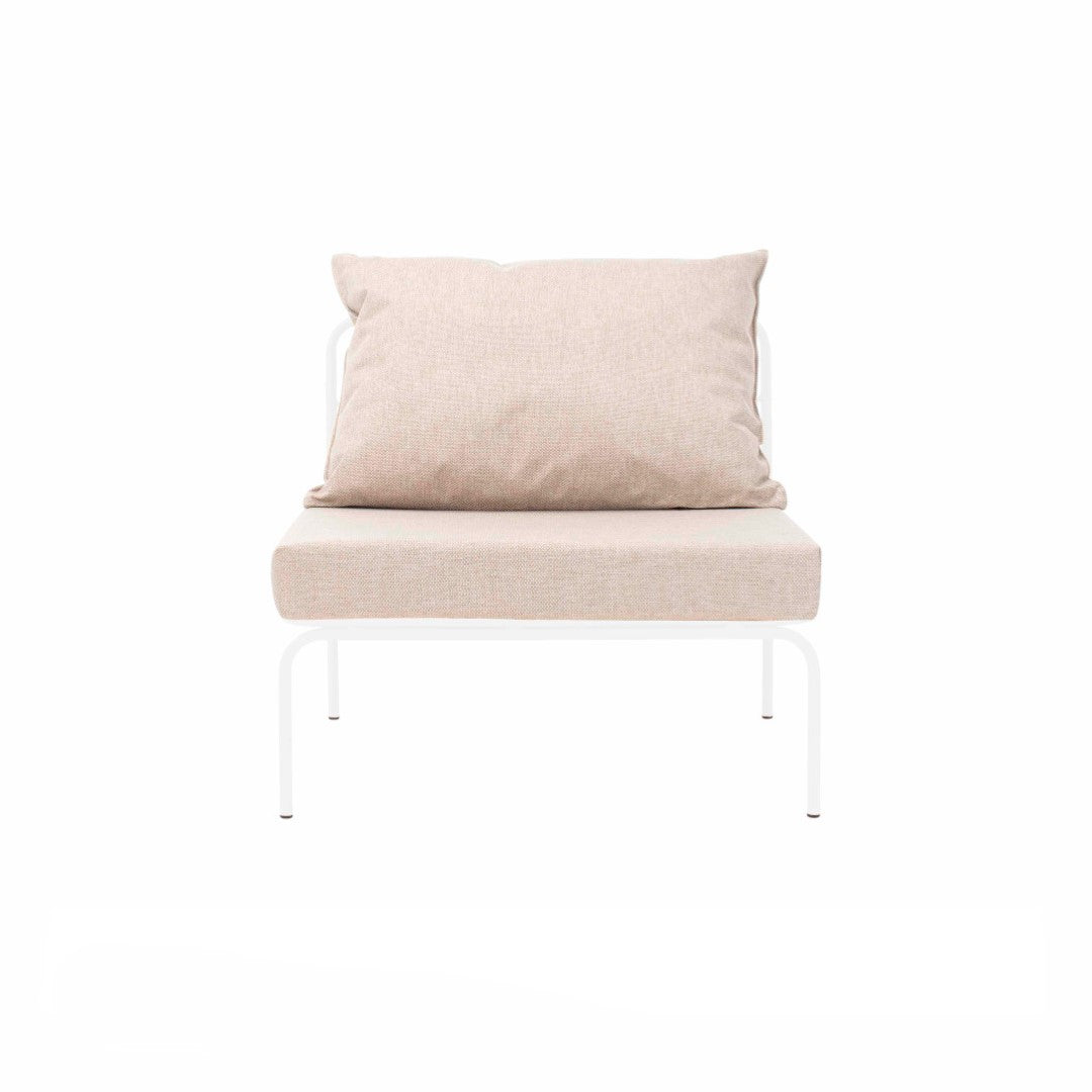 ATMAN MODUALR-Gartensofa-Zentrales Element aus pulverbeschichtetem Edelstahl und einem Stahlgeflecht-weiss-vorne