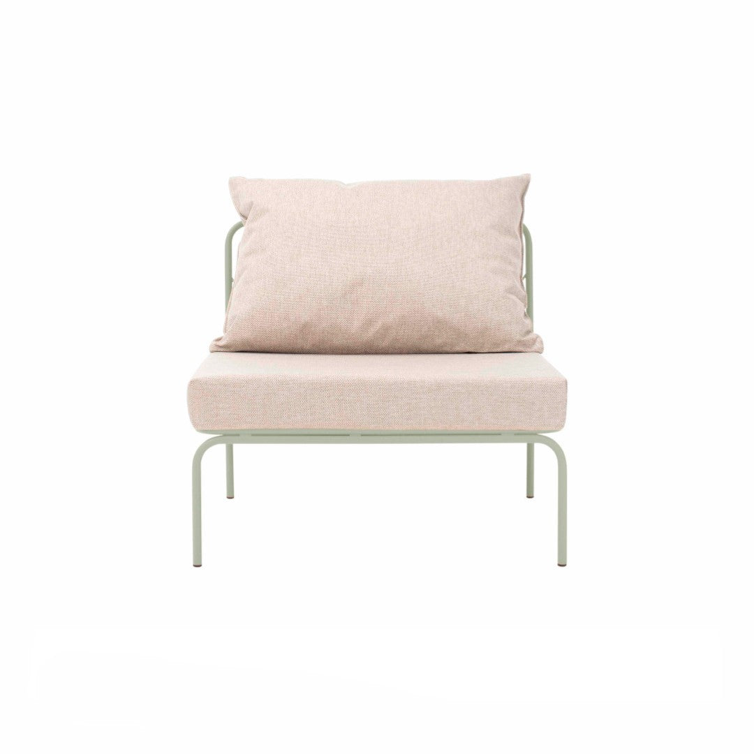 ATMAN MODUALR-Gartensofa-Zentrales Element aus pulverbeschichtetem Edelstahl und einem Stahlgeflecht-kieselgrau-vorne