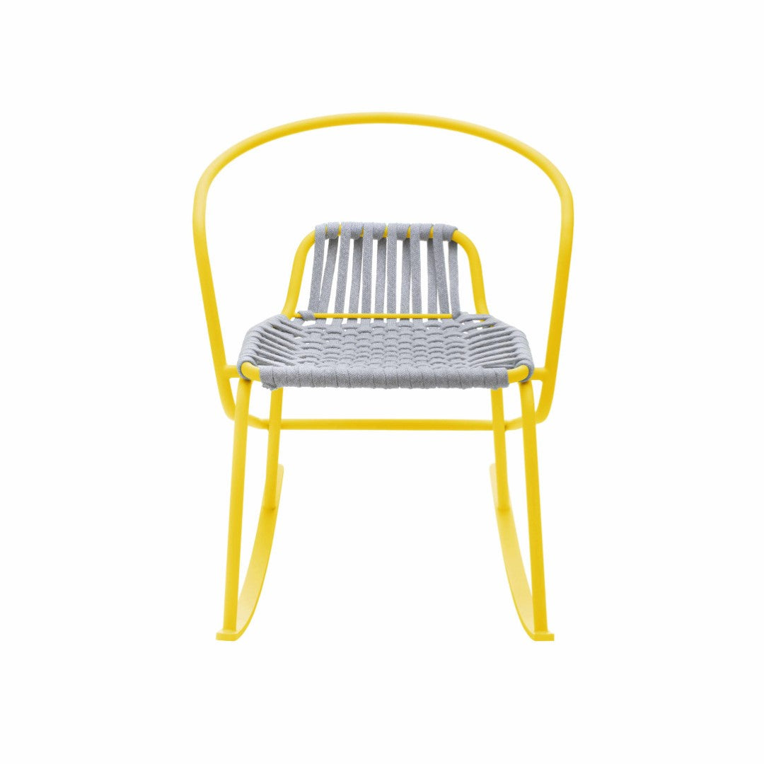 ATAMAN ROCKIN-Design-Gartenschaukelstuhl aus pulverbeschichtetem Edelstahl-gelb-vorne