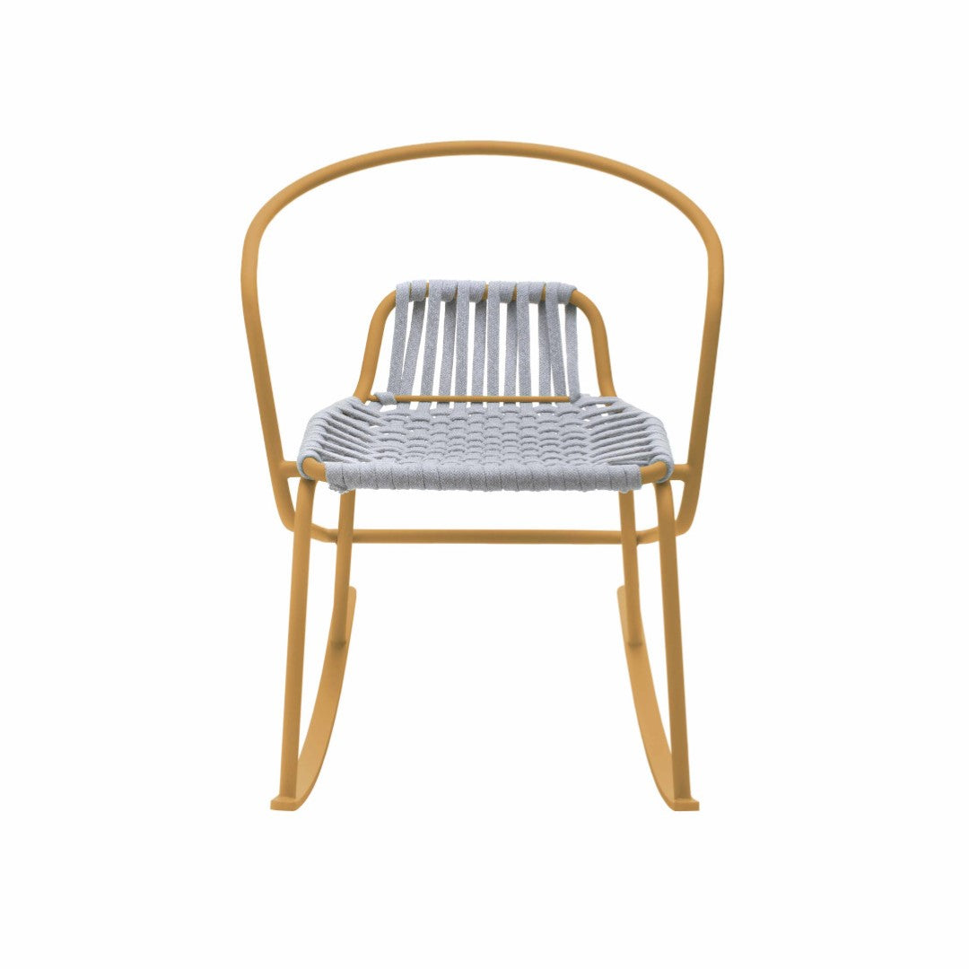 ATAMAN ROCKIN-Designer-Gartenschaukelstuhl aus pulverbeschichtetem Edelstahl-braun-vorne