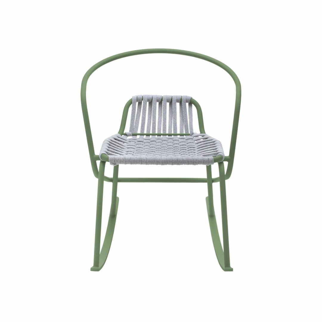 ATAMAN ROCKIN-Designer-Gartenschaukelstuhl aus pulverbeschichtetem Edelstahl-dunkelgrün-vorne