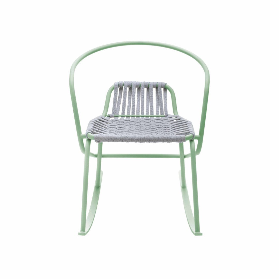 ATAMAN ROCKIN-Designer-Gartenschaukelstuhl aus pulverbeschichtetem Edelstahl-hellgrün-vorne