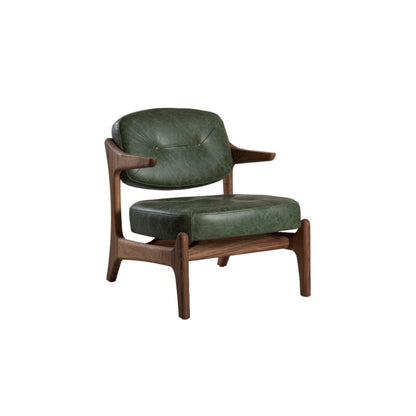 BAIA-Designer Sessel aus Massivholz Lederpolsterung-frontale Seitenansicht-leder dallas-nussbaum