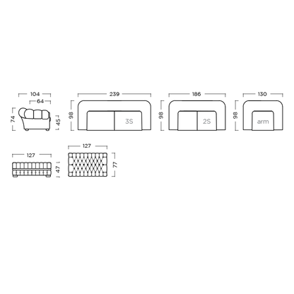 Spezifikation Classic Lux Designersofa, Gestell aus Massivholz
