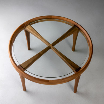 ELISA-Designer Couchtisch, Gestell aus Massivholz, Glasplatte-Natur-Perspektive