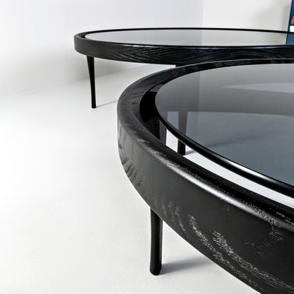 ELISA-Designer Couchtisch, Gestell aus Massivholz, Glasplatte-schwarz lackiert-Detail