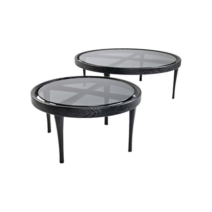 ELISA-Designer Couchtisch aus Massivholz und Glas-schwarz lackiert