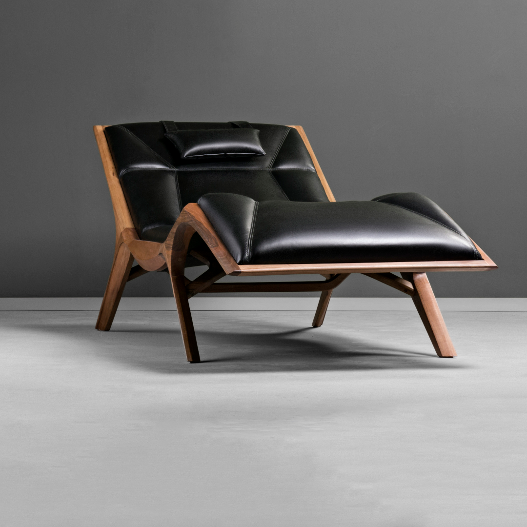 INSEKT-Designer Liege, Gestell aus Massivholz und Lederpolsterung-vorne