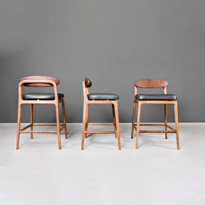 LABOR-Designer Barhocker aus Massivholz und Lederpolsterung-alle Seiten