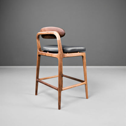 LABOR-Designer Barhocker aus Massivholz und Lederpolsterung-rücken