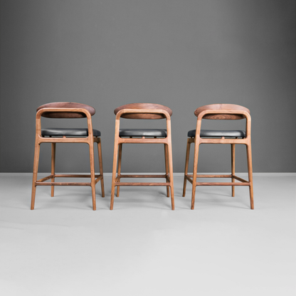 LABOR-Designer Barhocker aus Massivholz und Lederpolsterung-rücken