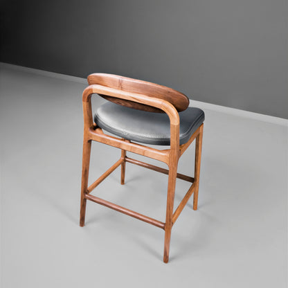 LABOR-Designer Barhocker aus Massivholz und Lederpolsterung-rücken Perspektive