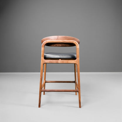 LABOR-Designer Barhocker aus Massivholz und Lederpolsterung-rücken