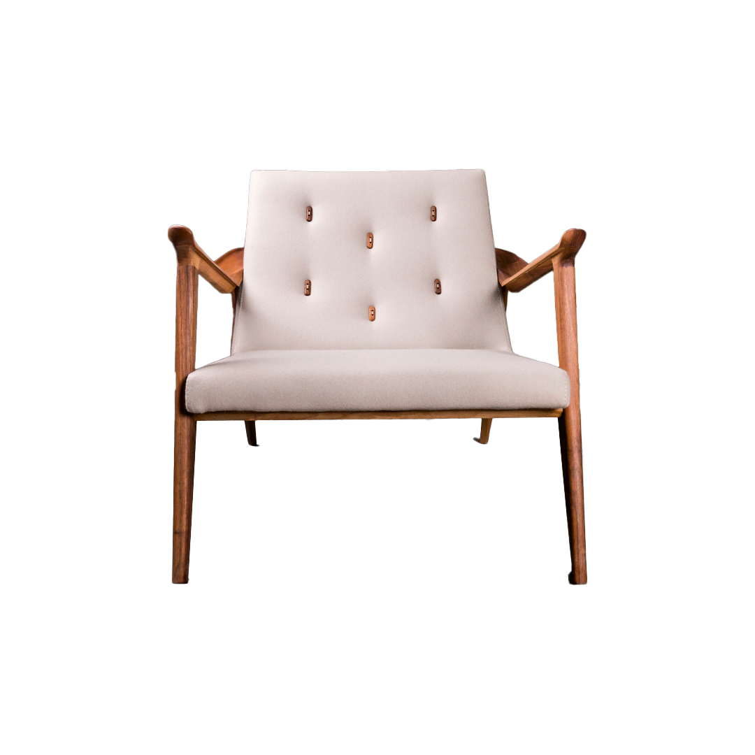 LIPA-Designer Sessel aus Massivholz und Stoffpolsterung-frontansicht