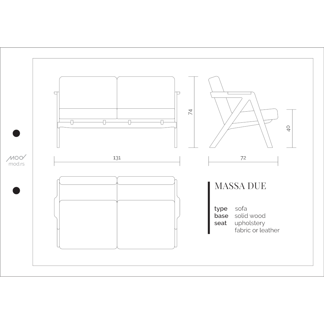 Spezifikation Massa Due Designer Sofa aus Massivholz