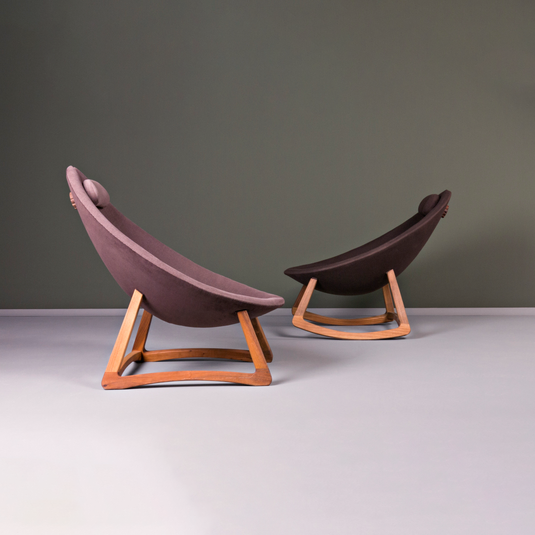 MINAS-Designer Sessel aus Massivholz und Stoffpolsterung-zwei Stück seitlich