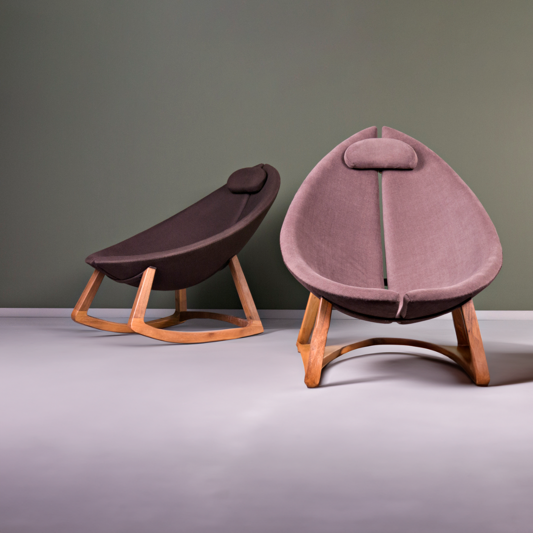 MINAS-Designer Sessel aus Massivholz und Stoffpolsterung-zwei Stück