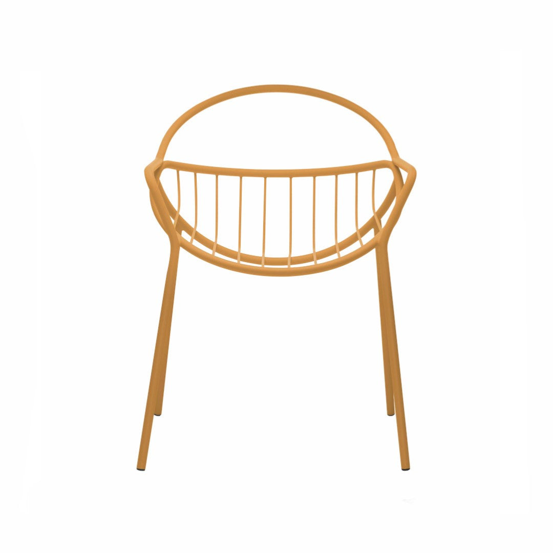 NUVOLETTA-Designer Gartenstuhl Nuvoletta ohne Armlehnen aus pulverbeschichtetem Edelstahl und einem Stoffseilgeflecht-ockergelb-vorne