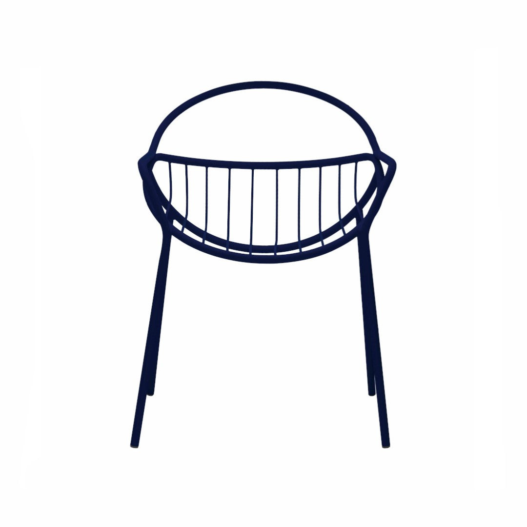NUVOLETTA-Designer Gartenstuhl Nuvoletta ohne Armlehnen aus pulverbeschichtetem Edelstahl und einem Stoffseilgeflecht-saphirblau-vorne