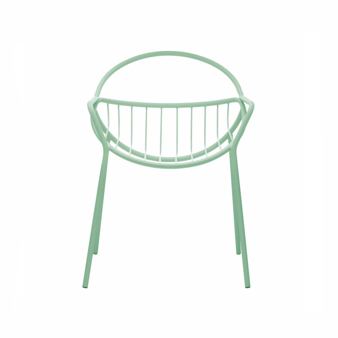 NUVOLETTA-Designer Gartenstuhl Nuvoletta ohne Armlehnen aus pulverbeschichtetem Edelstahl und einem Stoffseilgeflecht-weissgrün-vorne