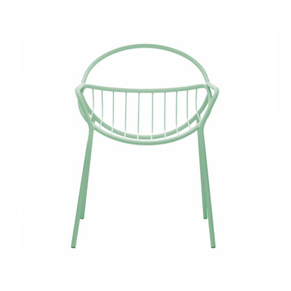 NUVOLETTA-Designer Gartenstuhl Nuvoletta ohne Armlehnen aus pulverbeschichtetem Edelstahl und einem Stoffseilgeflecht-weissgrün-vorne