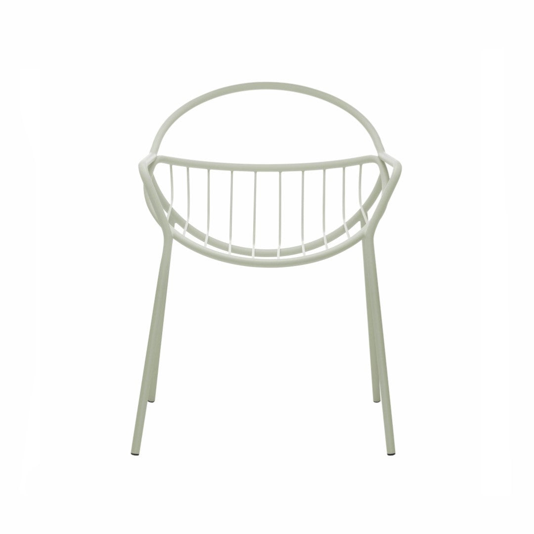 NUVOLETTA-Designer Gartenstuhl Nuvoletta ohne Armlehnen aus pulverbeschichtetem Edelstahl und einem Stoffseilgeflecht-kieselgrau-vorne