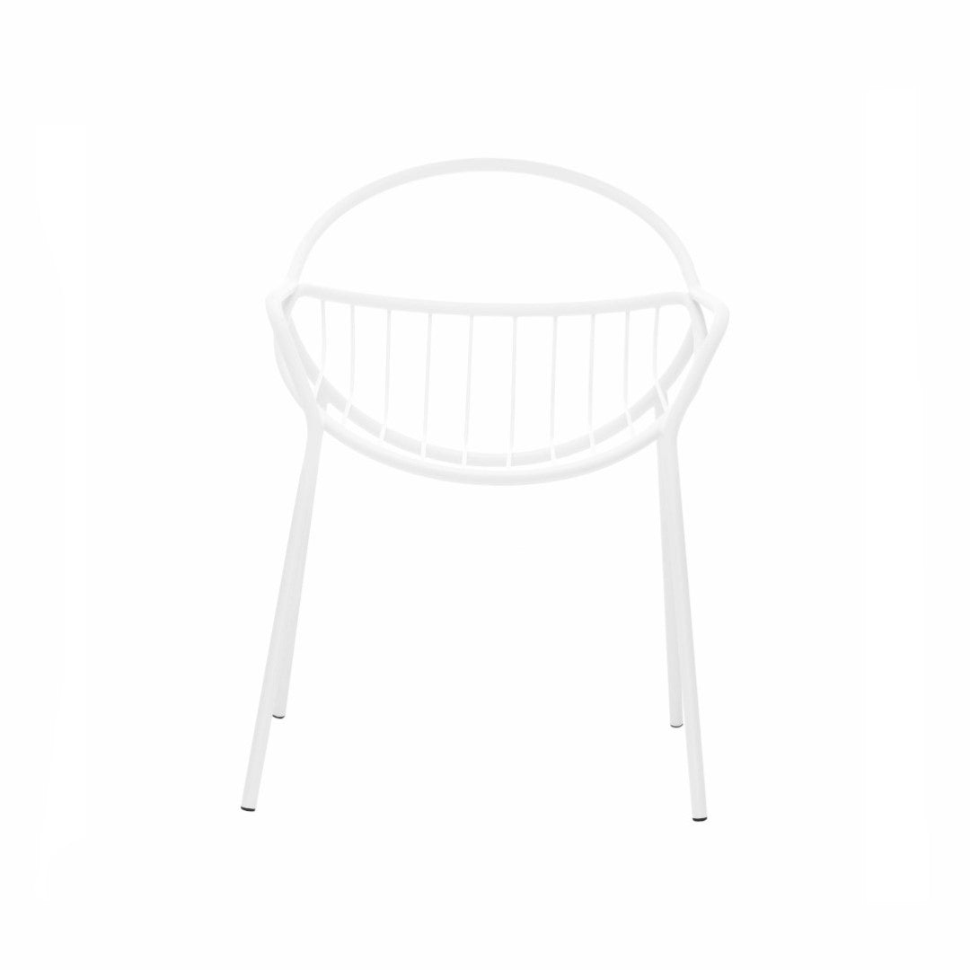 NUVOLETTA-Designer Gartenstuhl Nuvoletta ohne Armlehnen aus pulverbeschichtetem Edelstahl und einem Stoffseilgeflecht-weiss-vorne