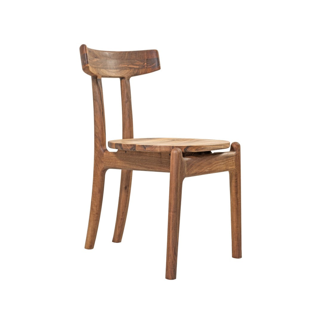 STIA-Designerstuhl aus Massivholz ohne Polsterung Seitenansicht-vorne-nussbaum