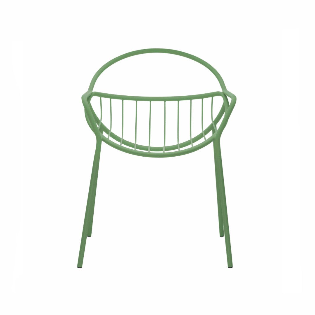 NUVOLETTA-Designer Gartenstuhl Nuvoletta ohne Armlehnen aus pulverbeschichtetem Edelstahl und einem Stoffseilgeflecht-resedagrün-vorne
