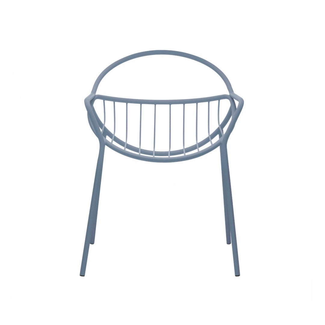 NUVOLETTA-Designer Gartenstuhl Nuvoletta ohne Armlehnen aus pulverbeschichtetem Edelstahl und einem Stoffseilgeflecht-taubenblau-vorne